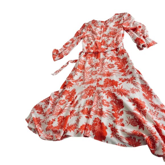 Tahari Arthur S. Levine Red & White Floral Wrap Dress Size 6 Long Sleeve. - Picture 4 of 16